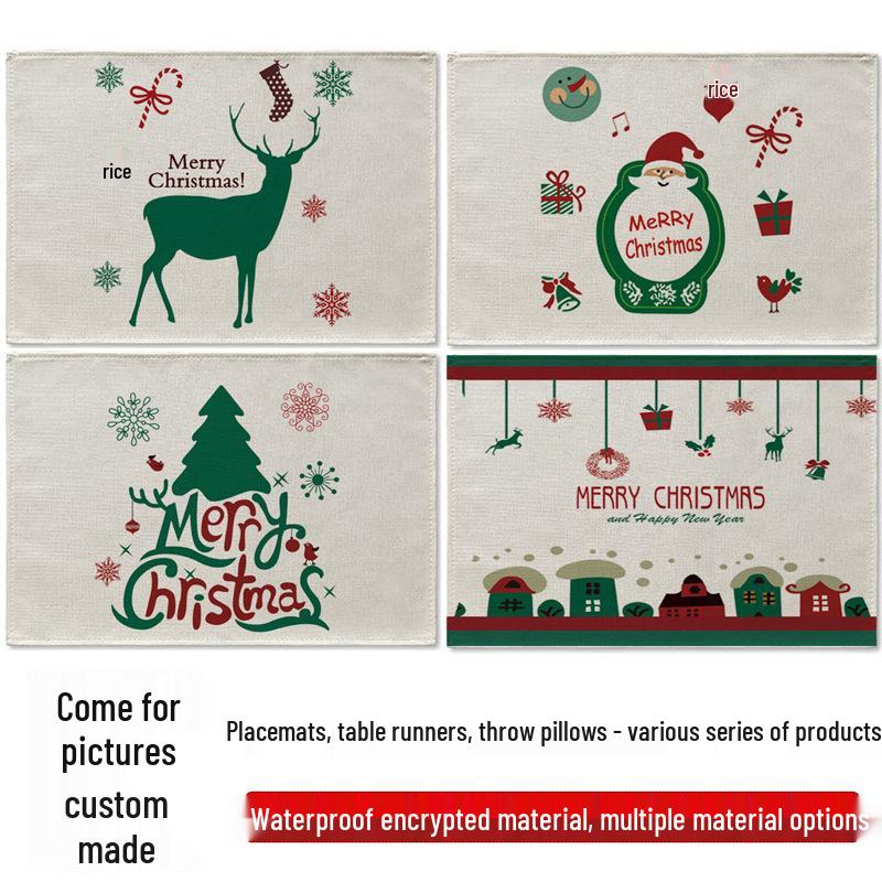 Waterproof Linen Christmas Floral Table Mat and Napkin Set Standard