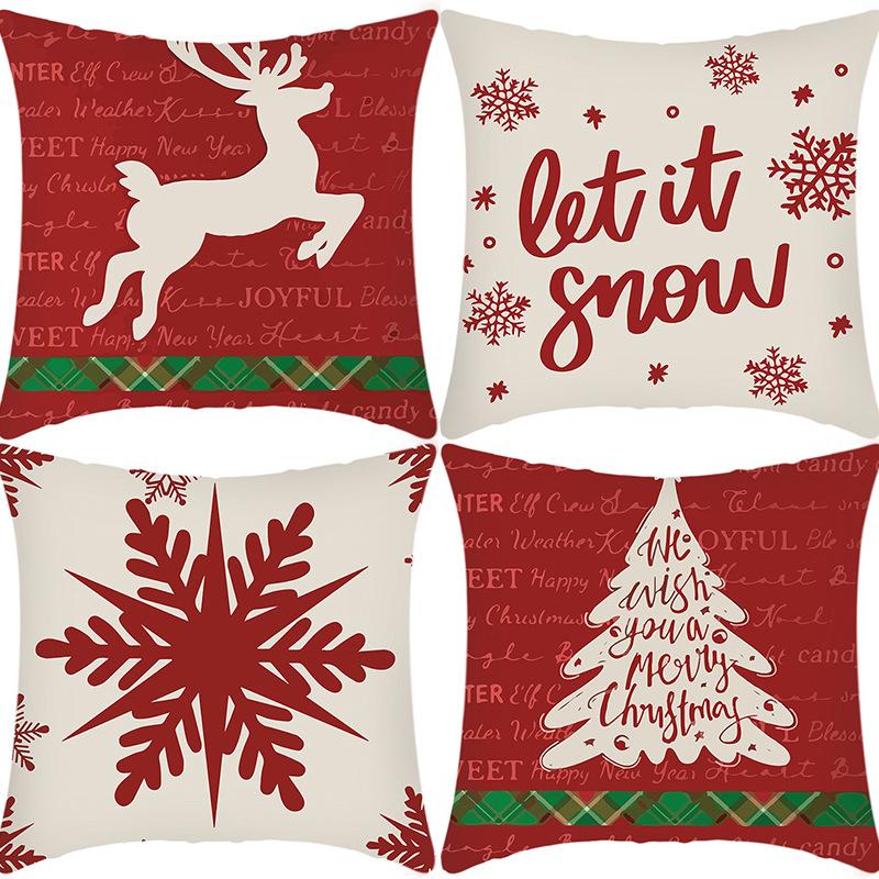 

New Christmas Pillowcase Elk Print Snowflake Christmas Tree Decoration Festive Pillowcase 45 * 45Cm pillowcase