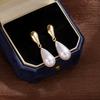 White Imitation Pearl Water Droplrt Dangle Earrings for Women Golden Metal Geometry Drop Earrings Party Retro Elegant Jewelry