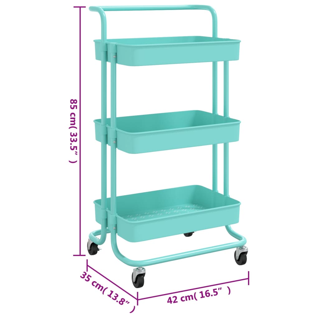 Vidaxl 3-Tier Kitchen Trolley, Turquoise, 42X35X85 Cm, Iron And Abs