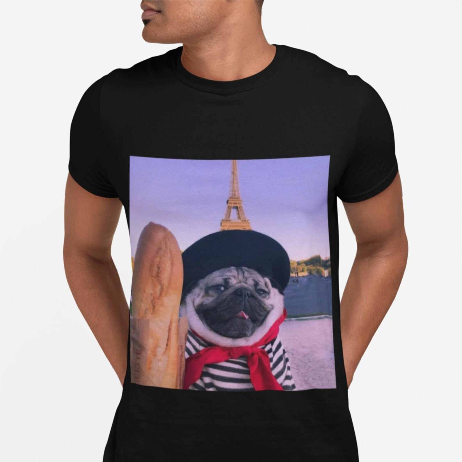 Pug in Beret Paris Eiffel Tower T-Shirt | French Pug Graphic Tee 2XL