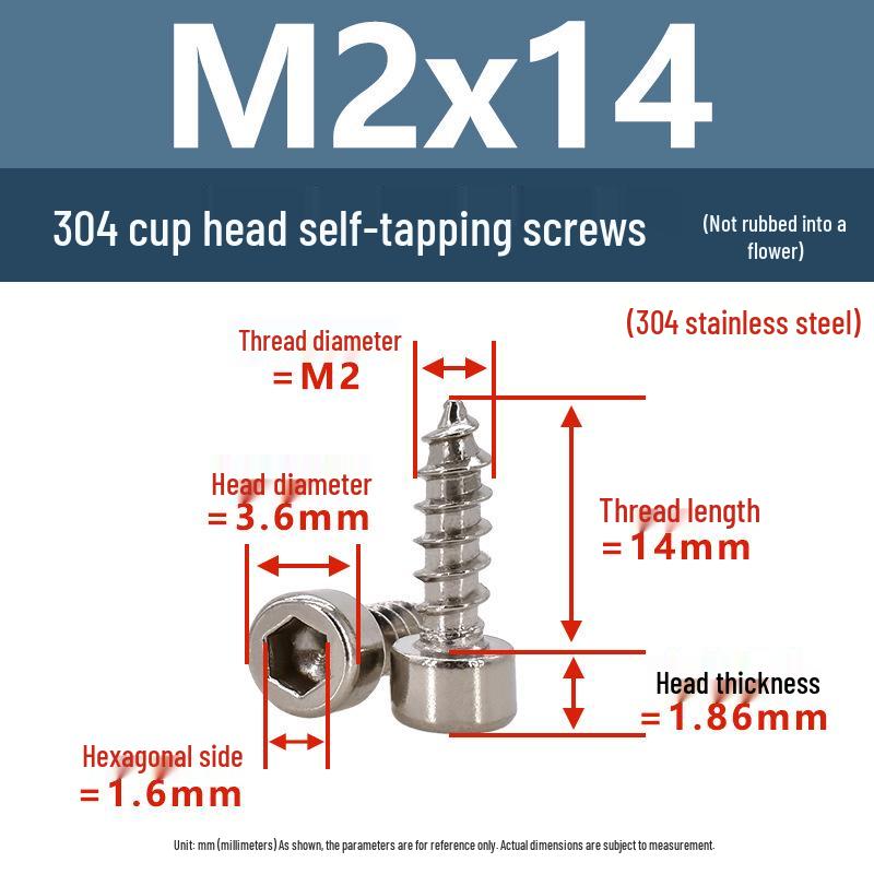 304 Pan Head Self-Tapping Coarse Thread Screw M1.7-M6 with Hex Socket