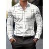 Men's Long Sleeved Shirt with an Irregular Collar and White Vertical Stripe Printed Top for Daily Commuting and Casual Wear