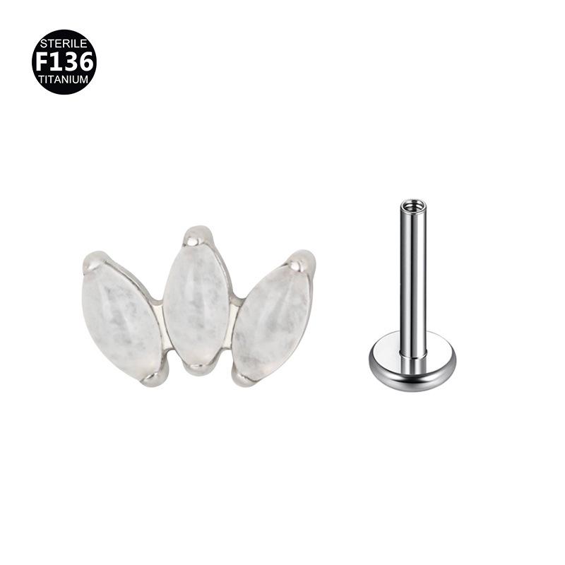 F136 Titanium Marquise Agate Piercing Jewelry, 1.0/1.2 Gauge - Lip Ring & Ear Cartilage Stud.
