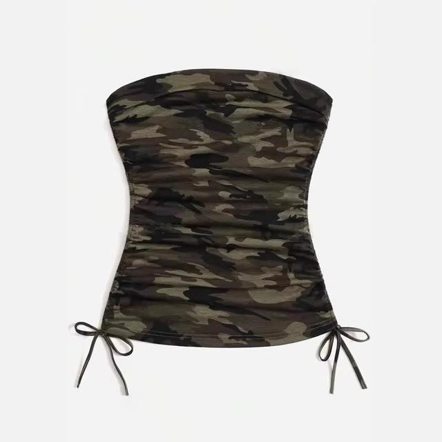2026 Cross-Border American Camouflage Fashion Pleated Mini Skirt Set with Bandeau