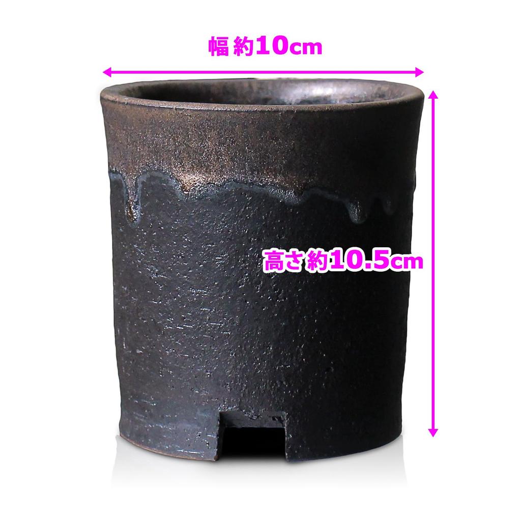 Umekichi Bonsai Cylindrical Bonsai Gold and Shigaraki for Tuberous Hanging Approximately 10cm Supplies, 3.5" Pot, Black, Ware, Wildflowers,