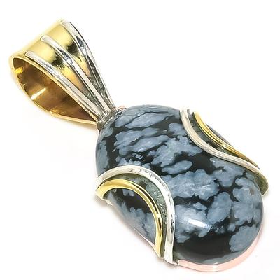 Přírodní sněhový obsidián dvoutónový přívěsek ze 100% stříbra ryzosti 925 1,25" q1d77