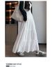 White A-line High Waist Pleated Long Skirt for Women - Spring/Summer 2026 Slimming Petite Layered Umbrella Design