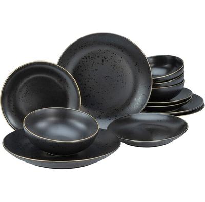 CreaTable Industrial Gold Black Dinnerware Set, 12 Pieces (22707)
