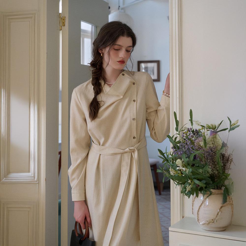 Simpeulleteulo Sr_Collar Diagonal Placket Long Dress