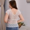 Women Lace Top Mesh Sheer Short Sleeve V Neck Undershirt with Padded Bra Floral