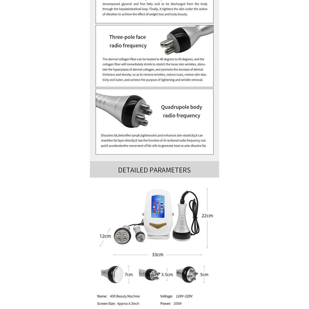 40K Ultraschall Kavitation Abnehmmaschine - Körper & Gesicht Rotes Licht Radiofrequenz Massagegerät zur Cellulite Verbrennung, Tägliche Pflege zu Hause