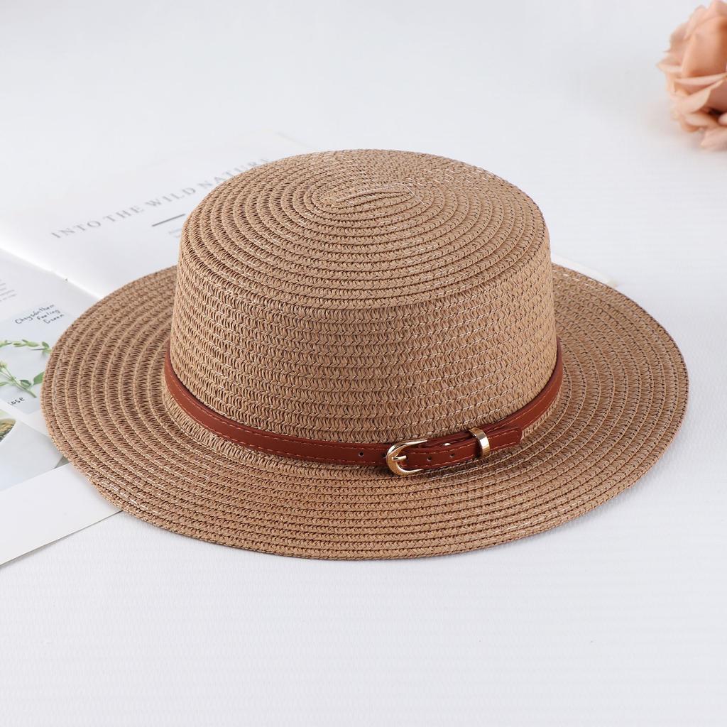 Summer women's vacation seaside cool hat rhinestone letter belt personalized British style retro flat top sun hat