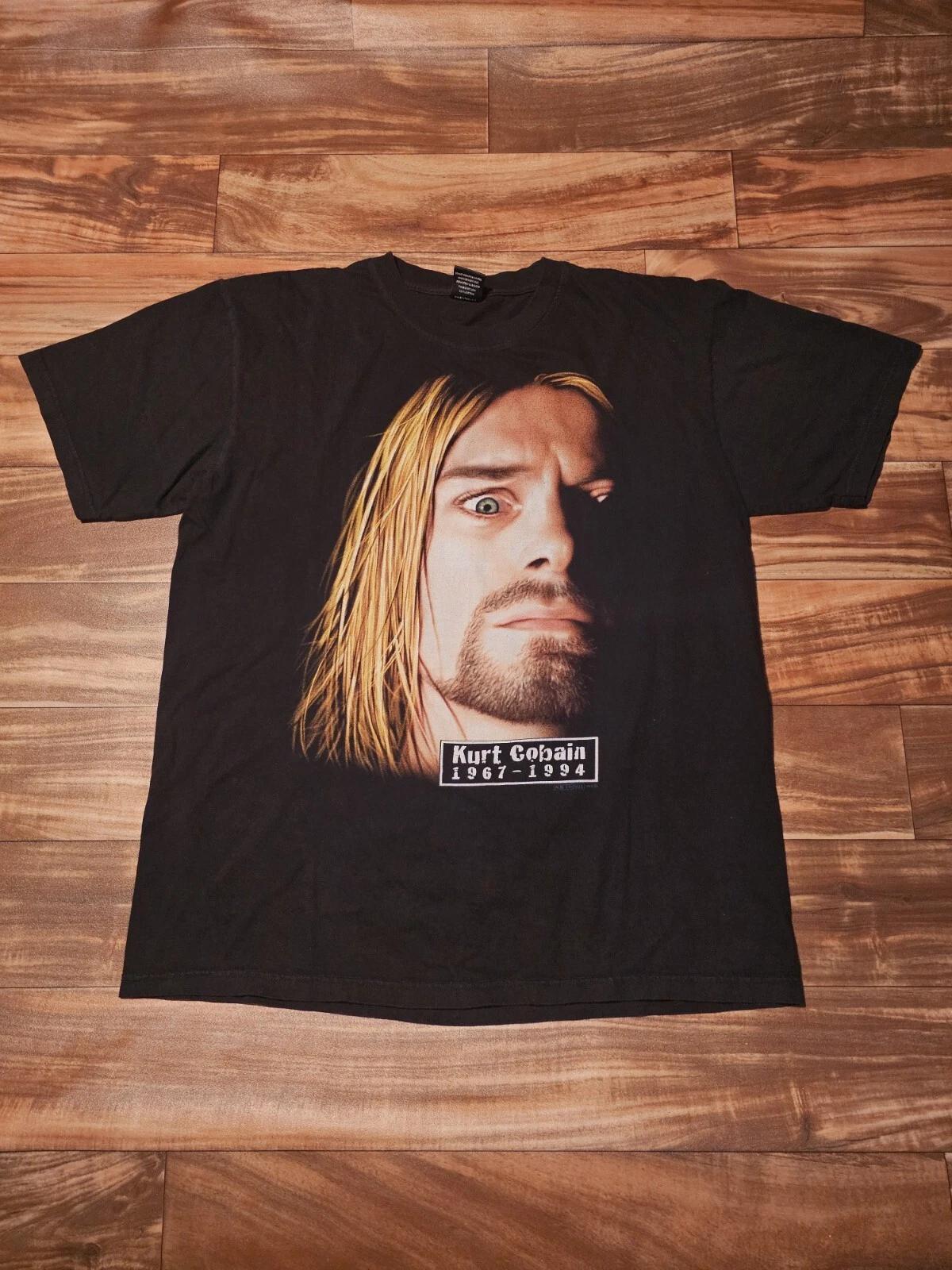 Vintage Bootleg Kurt Cobain Big Face Nirvana Memorial Black T Shirt Size XL L