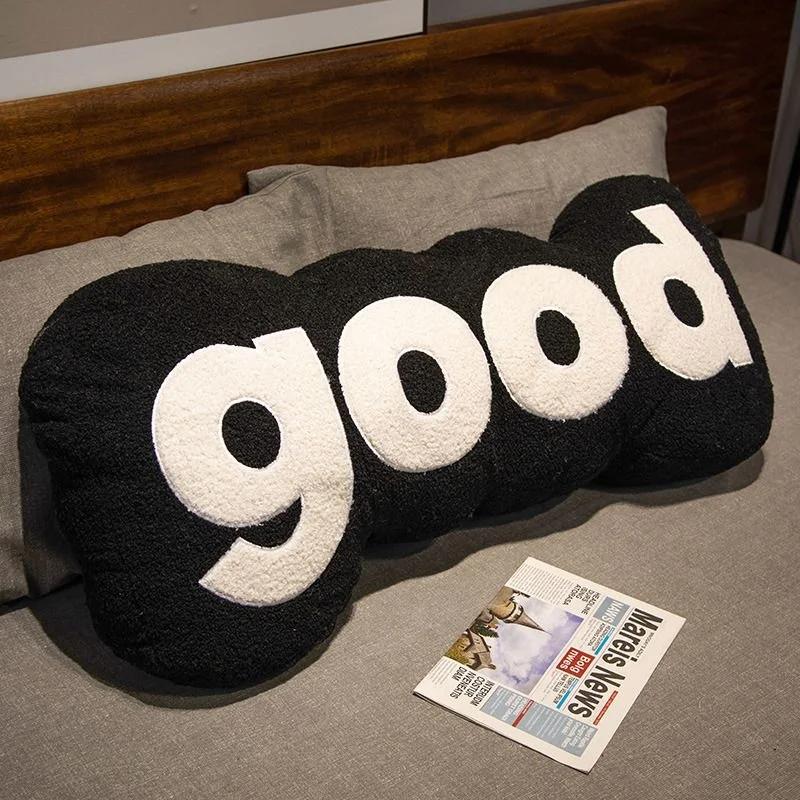 2 Sizes Minimalist Good Word Shape Plush Pillow Skin-Friendly Polyester Cotton Long Cushion For Bedroom Office Car Decor 30x65cm чёрный