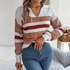 Sweater Women Casual Collar Polo Long Sleeve Knit Pullover Contrast Stripe Autumn Winter