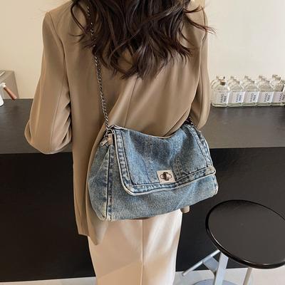 Retro Casual Denim Bags Women's New Senior Sense Chain Shoulder Bag Large Capacity Commuter Tote Bag Crossbody