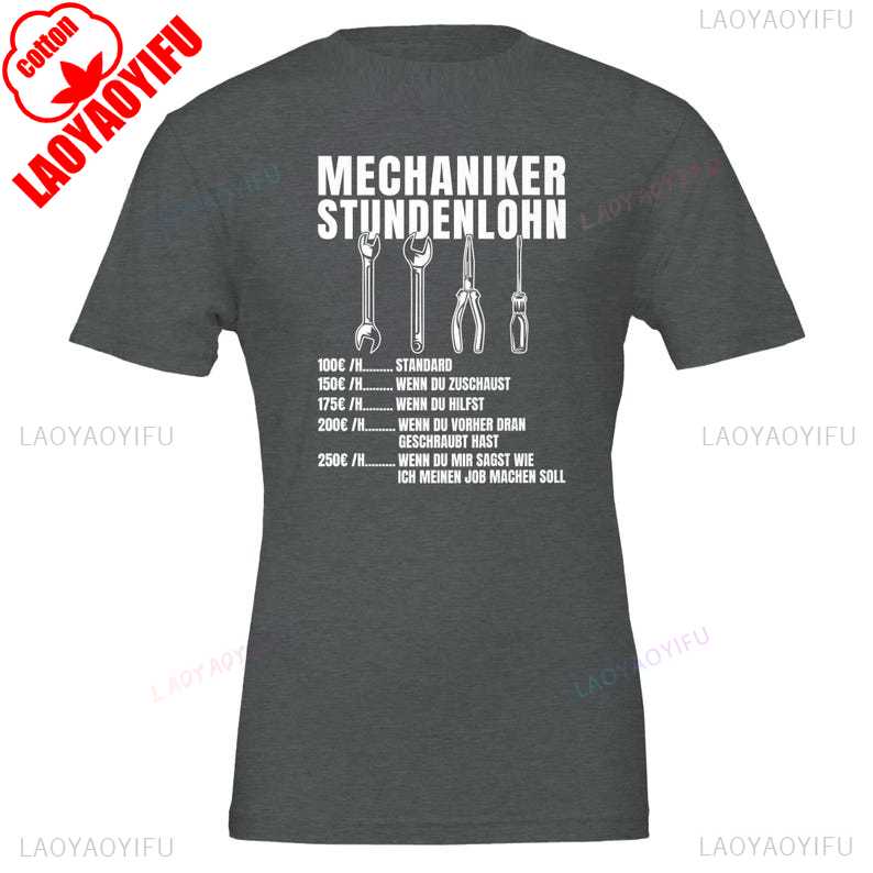 Kfz Mechaniker STUNDENLOHN TShirt Mechatroniker Geschenke Schrauber Summer Funny Pattern Print Casual Comfort Soft Cotton Tee