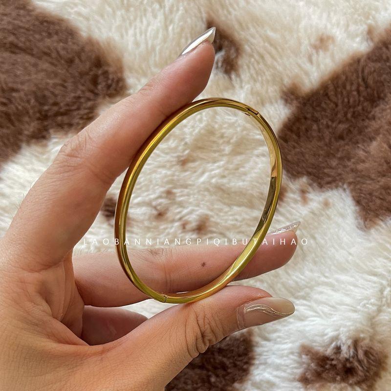Full Diamond Titanium Steel No Fading Men and Women Opening Fashion Bracelet M Gold 4mm Outer Arc Plain Ring S