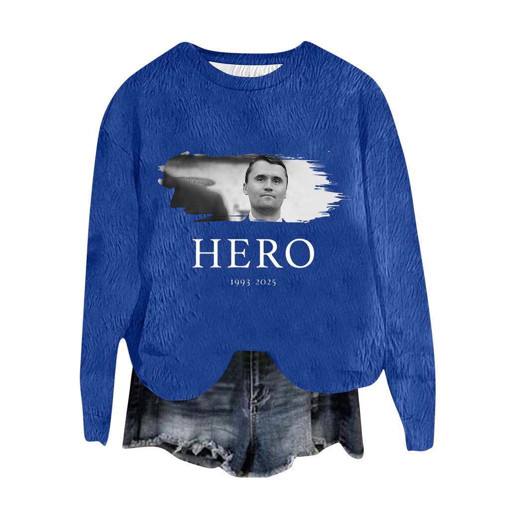 Women's Fashion Round Neck Pullover Top Long Sleeve Tee Printed Sweatshirt