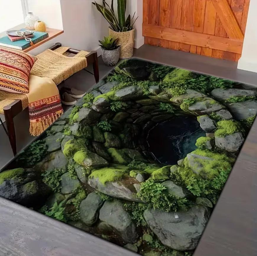 

1 Unit Nature-Inspired 3D Hole Print Floor Mat Non Slip Washable for Entryway Playroom Bedroom Living Room Office Balcony Rug 40X60cm