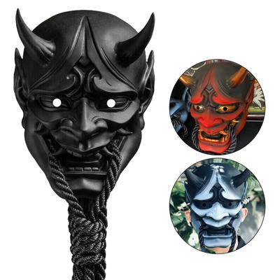 Dorosły Unisex Halloween japoński Sealed Prajna diabeł Hannya Noh Kabuki Demon Oni samuraj pełna maska czarny niebieski czerwony