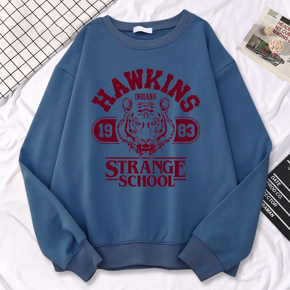 Casual Street Womens Sweatshirt Hawkins High School Indiana 1983 Printing Hoodies Loose Crewneck Pullovers