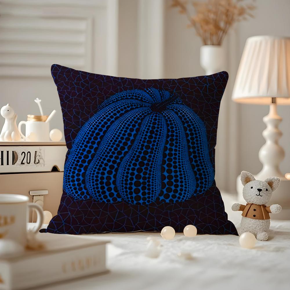 Yayoi Kusama Abstract Art Pumpkin Cushion Cover Anti-dustmite Pillowcase Invisible Zipper Silky Short Plush Sofa Cushion Cover