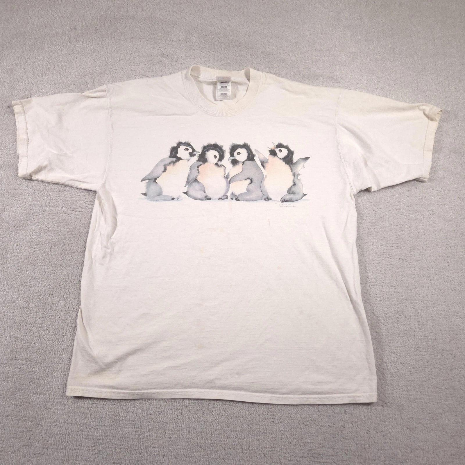 

Vintage Penguin Shirt Mens Extra Large White Winter Animal Graphic Dolphin 90s 160