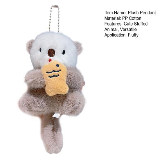 Plush Animal Pendant Cute Otter Holding Fish Keychain Pendant Stuffed Orangutan Bag Backpack