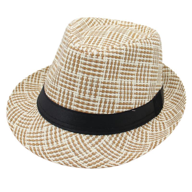 Plaid Retro Straw Hat Nostalgic Cool Hat Short Brim Sun Hat Middle-Aged And Elderly Jazz Hat Men'S And Women'S Linen Top Hat Wholesale