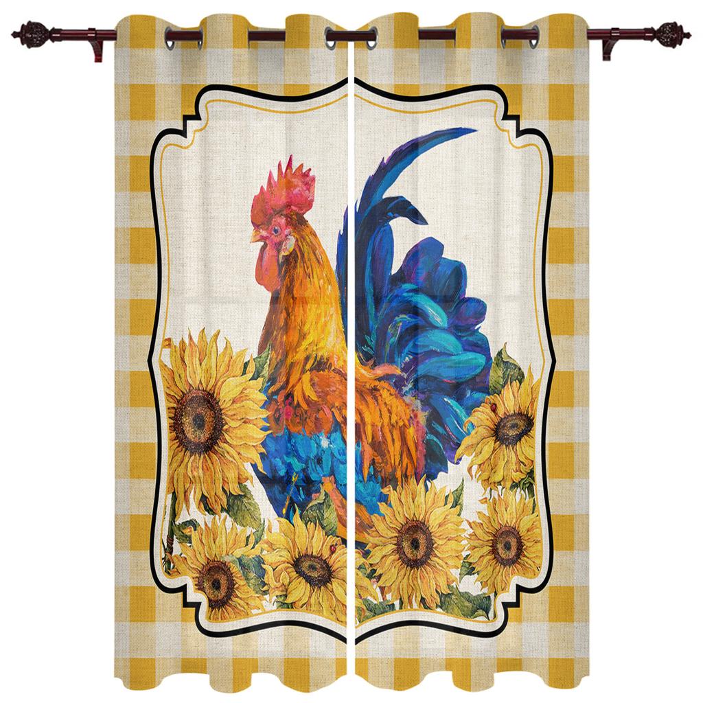 Bauernhof Sonnenblume Hahn Vintage Fenster Vorhänge Wohnzimmer Schlafzimmer Küche Vorhänge Für Kinder Deko