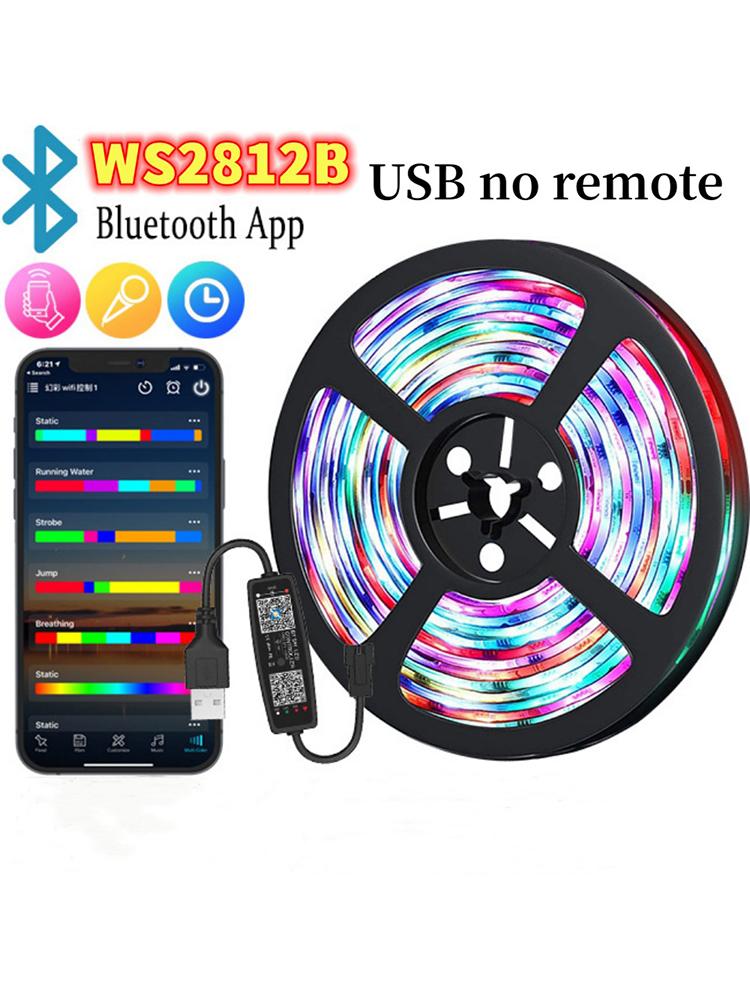 

5 В RGBIC светодиодная лента WS2812B Bluetooth APP пульт дистанционного управления ПК ТВ гостиная атмосферный свет украшение комнаты 1 м 2 м 3 м 4 м 5 м 1m