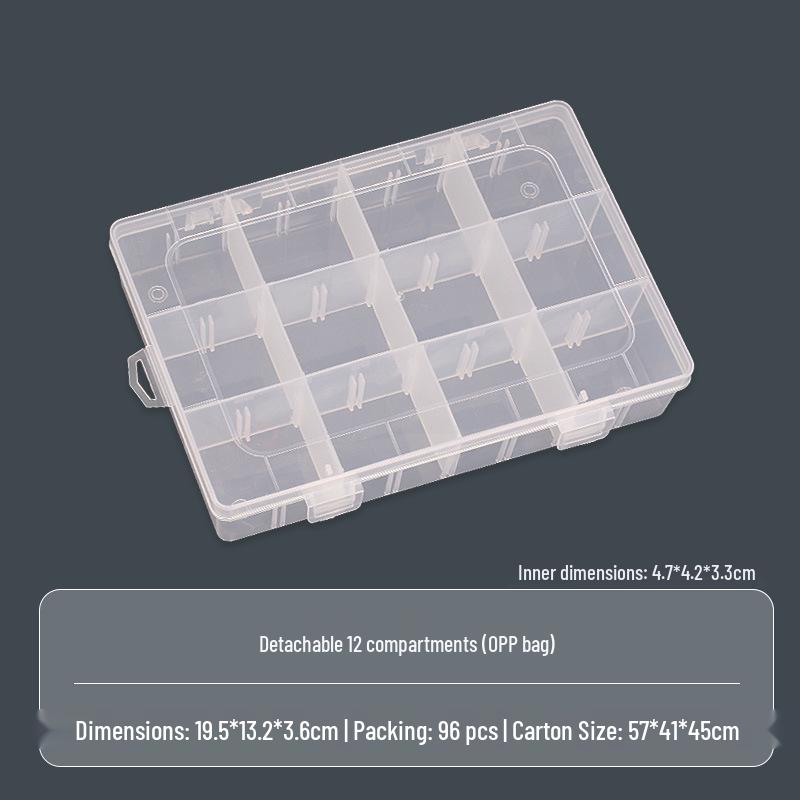 

Transparent 12-Grid Detachable Jewelry & Hardware Storage Box with Lid for Nail Art Display