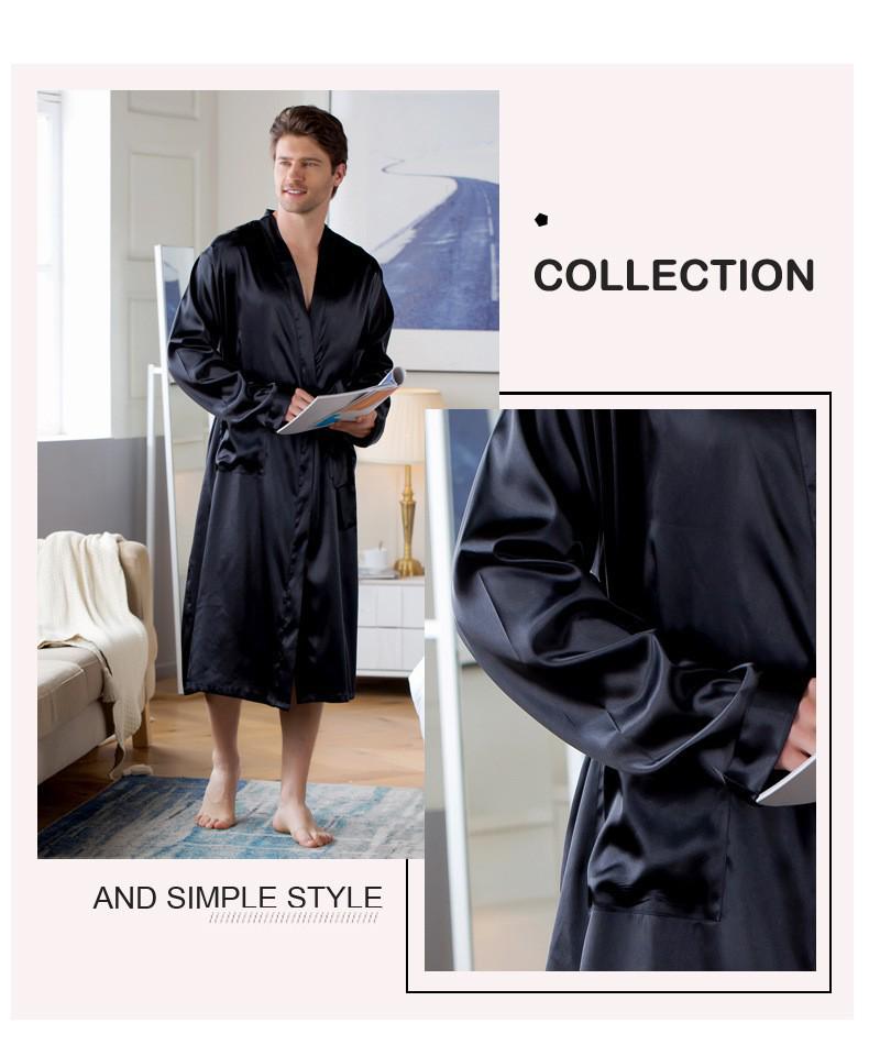 Men's Summer Lightweight European-Size Silk-Feel Mid-Length Cardigan Bathrobe Pajamas