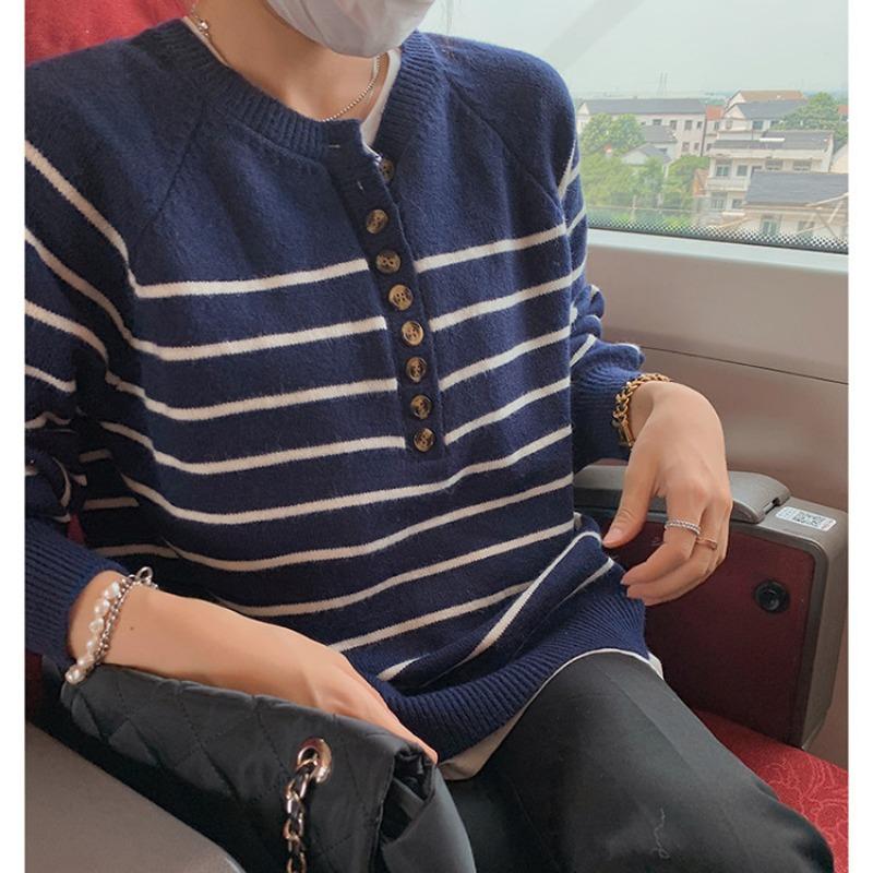 Fashion Striped Loose Women's Sweaters, Spring and Autumn Women's Knitwear Design Sense Niche Tops 6439#