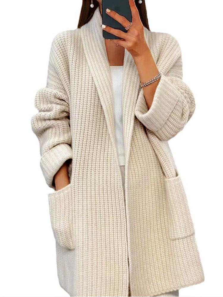 Women's Solid Color V-neck Knit Cardigan with Pockets – 2025 Autumn/Winter