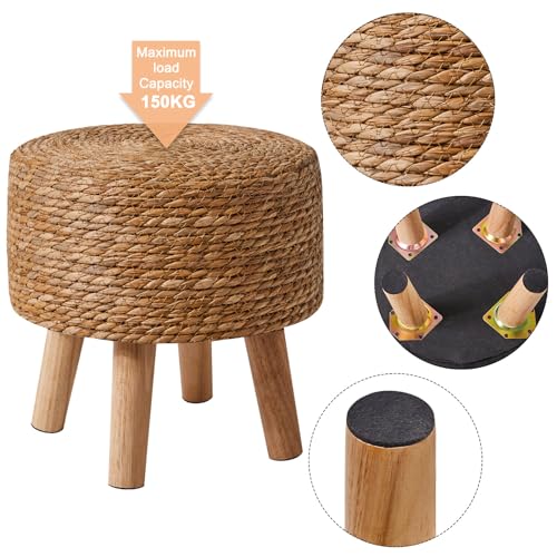 YMYNY Ottoman Stool, Footstool, Handwoven Natural Seagrass, Pastoral Style, with Padded Footrest, Non-Slip, Pine Legs, Wooden Sofa Stool, Suitable for