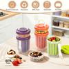 INS Round Plastic Salad Cup, Portable Double-layer with Fork, Multifunctional Breakfast Cup, Microwaveable, Takeaway Fruit Cup