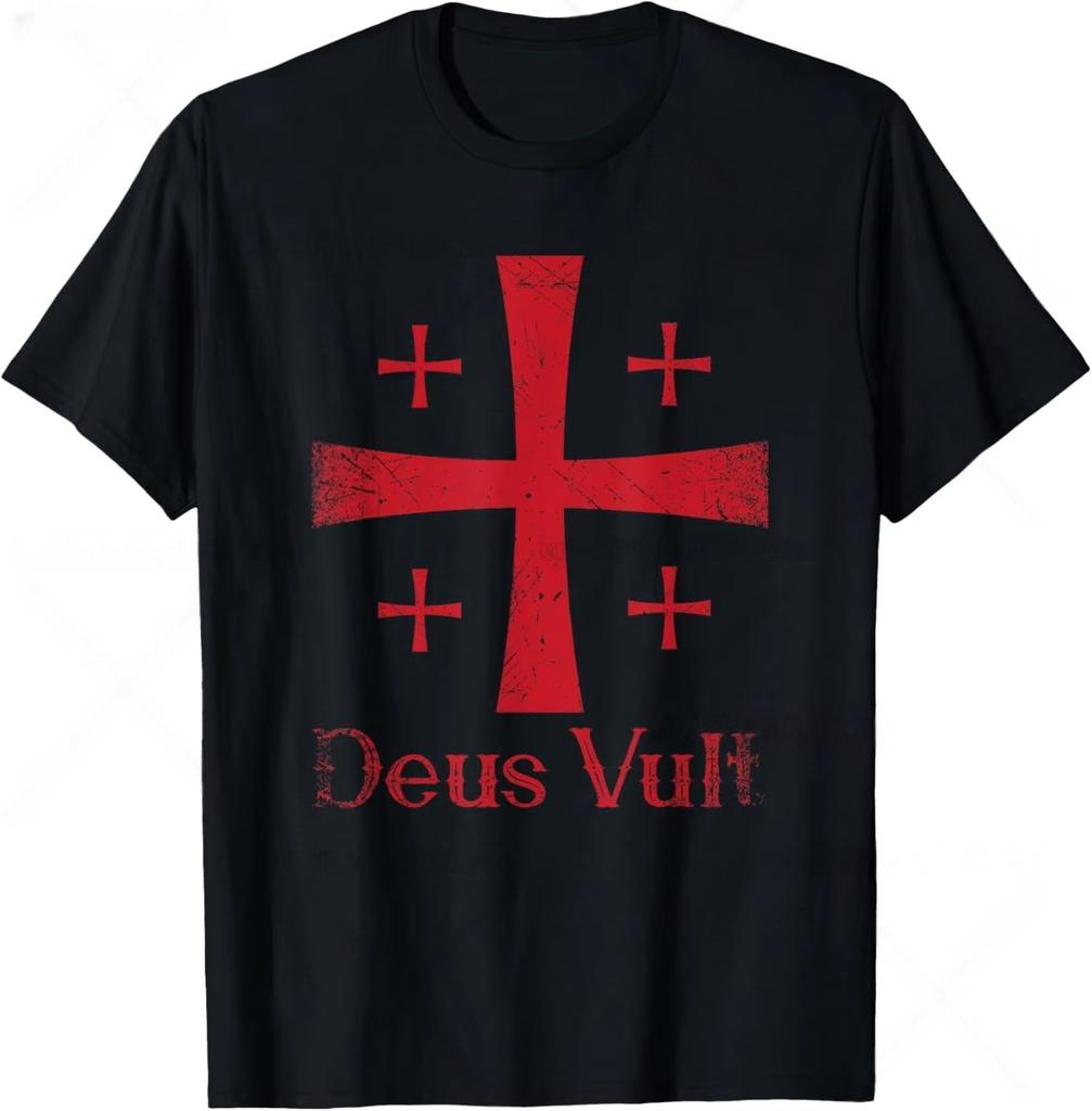 Retro Gothic T-shirt Deus Vault Knight Templar Cross Tshirt Cotton Streetwear Fashion Comfortable Unisex Short Sleeve Casual Top