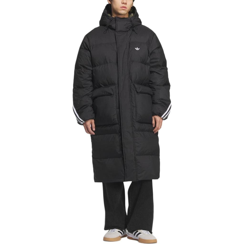Adidas Originals FW25 Long Down Jacket Three Stripes Warm Loose Duck Down Hooded Zipper Long Down Coat Unisex Outerwear KC2564