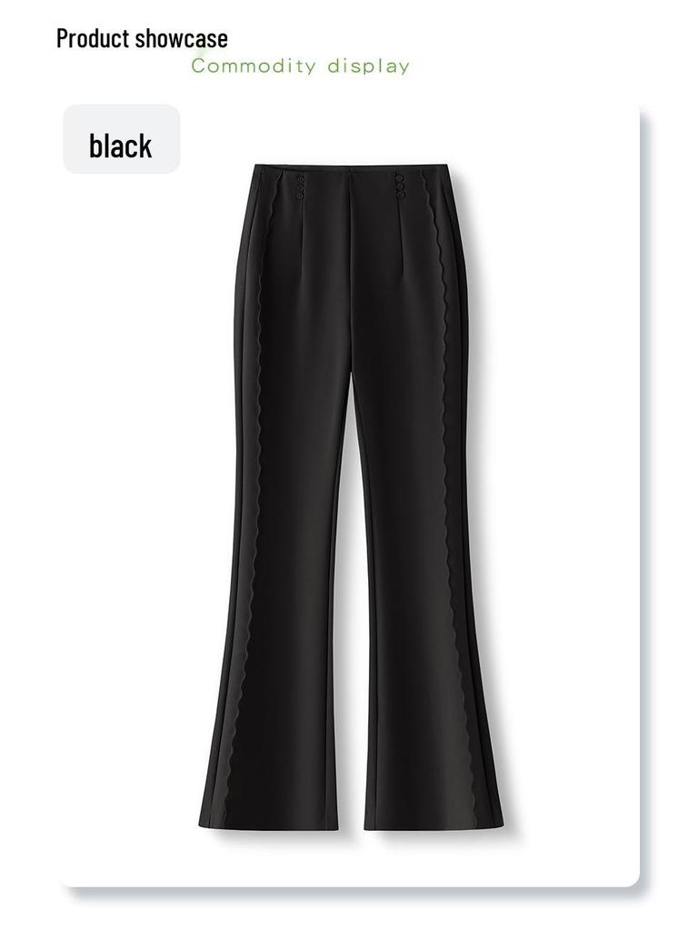Women's Black Flared Pants - High-End Casual Draping for Spring 2025