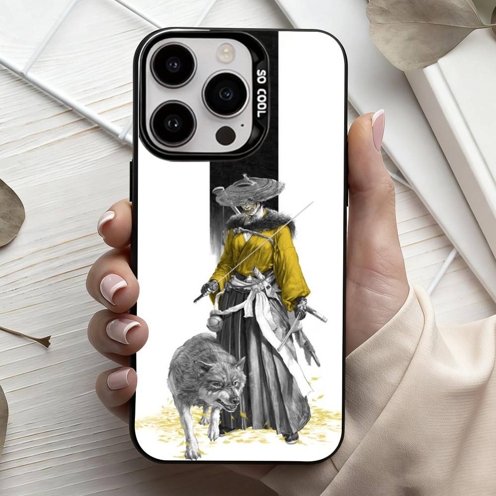 Game G-Ghost Of Y-Yotei  Phone Case For iPhone17,16,15,14,13,12,11 Plus,Pro Max Black Candy Silver Plated Cover