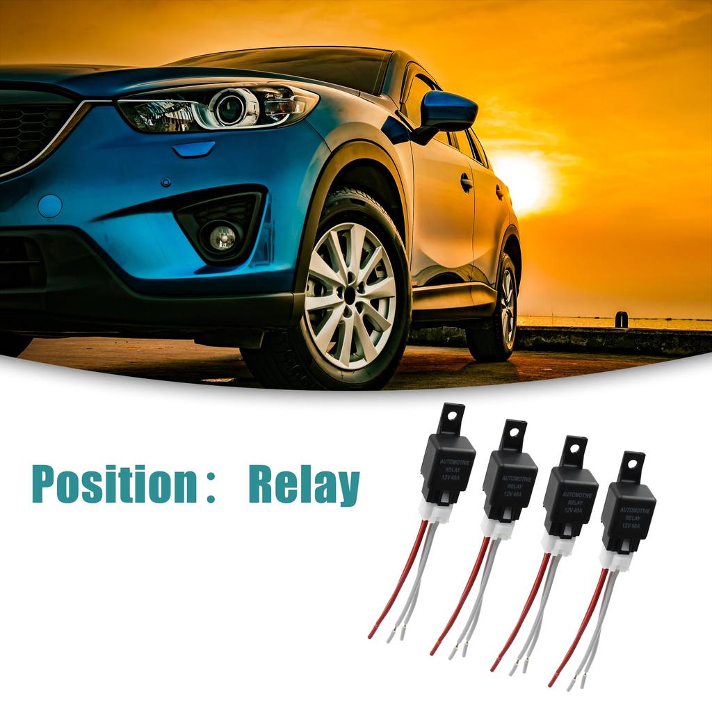 ACROPIX Car Fuse Relay Switch Power Supply with Harness JD-2912 4 Pin DC 40A Black 4pcs