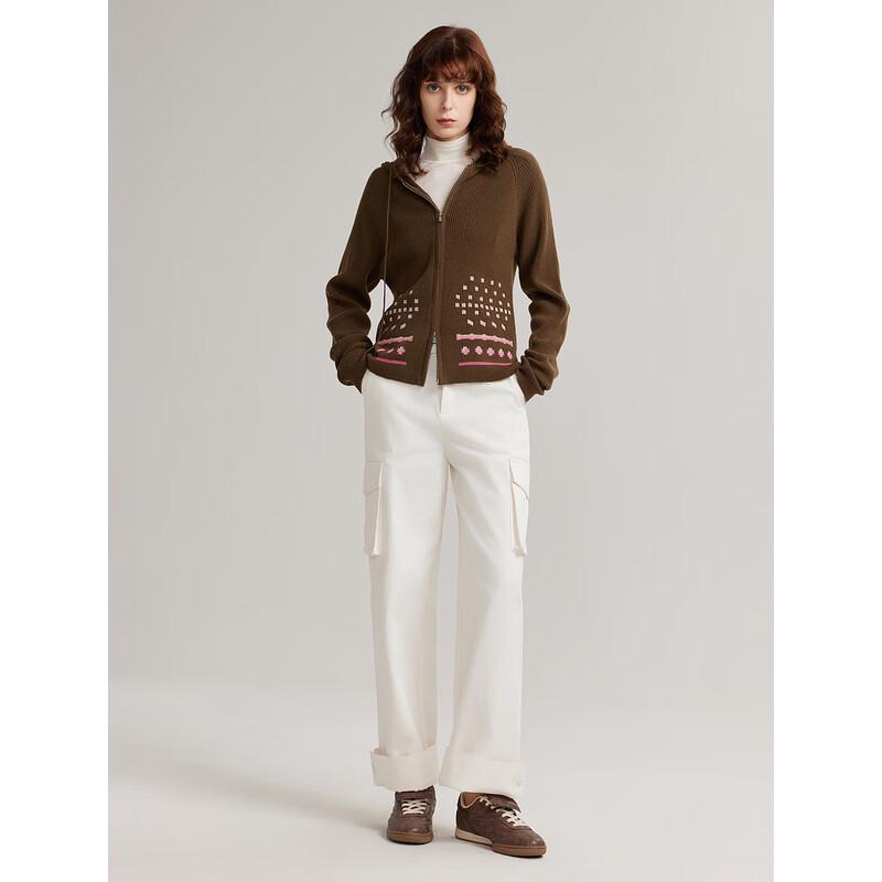 ELLE Women's Elegant Hooded Merino Wool Knit Sweater