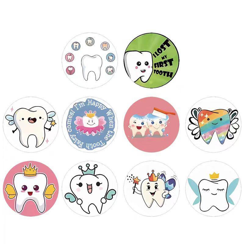 500Pcs/Roll Dental Stickers Cartoon Decoration Tooth Shaped Sticker Label Sticker Dental Supplies Dentistry Dental Clinic Decals