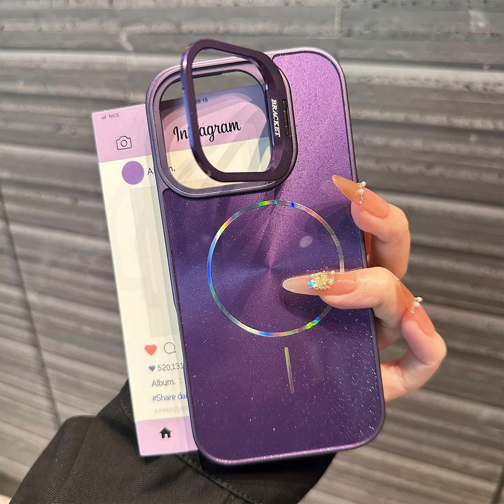 Metal Lens Bracket Glitter Aurora Magnetic Case for For Iphone 16 1 14 13 12 11 Pro Max For  Wireless Charging Cover