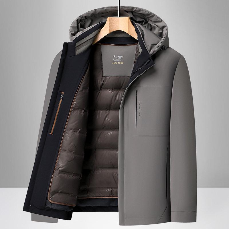 2025 Men's High-End Mid-Length Down Jacket with Detachable Liner - Cold-Proof and Casual for Autumn/Winter