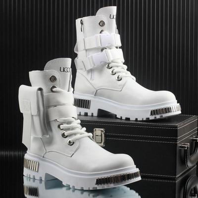 Weiße Herren High-Top Winter Samt warm Britisch Medium Motorrad Dicksohlenstiefel