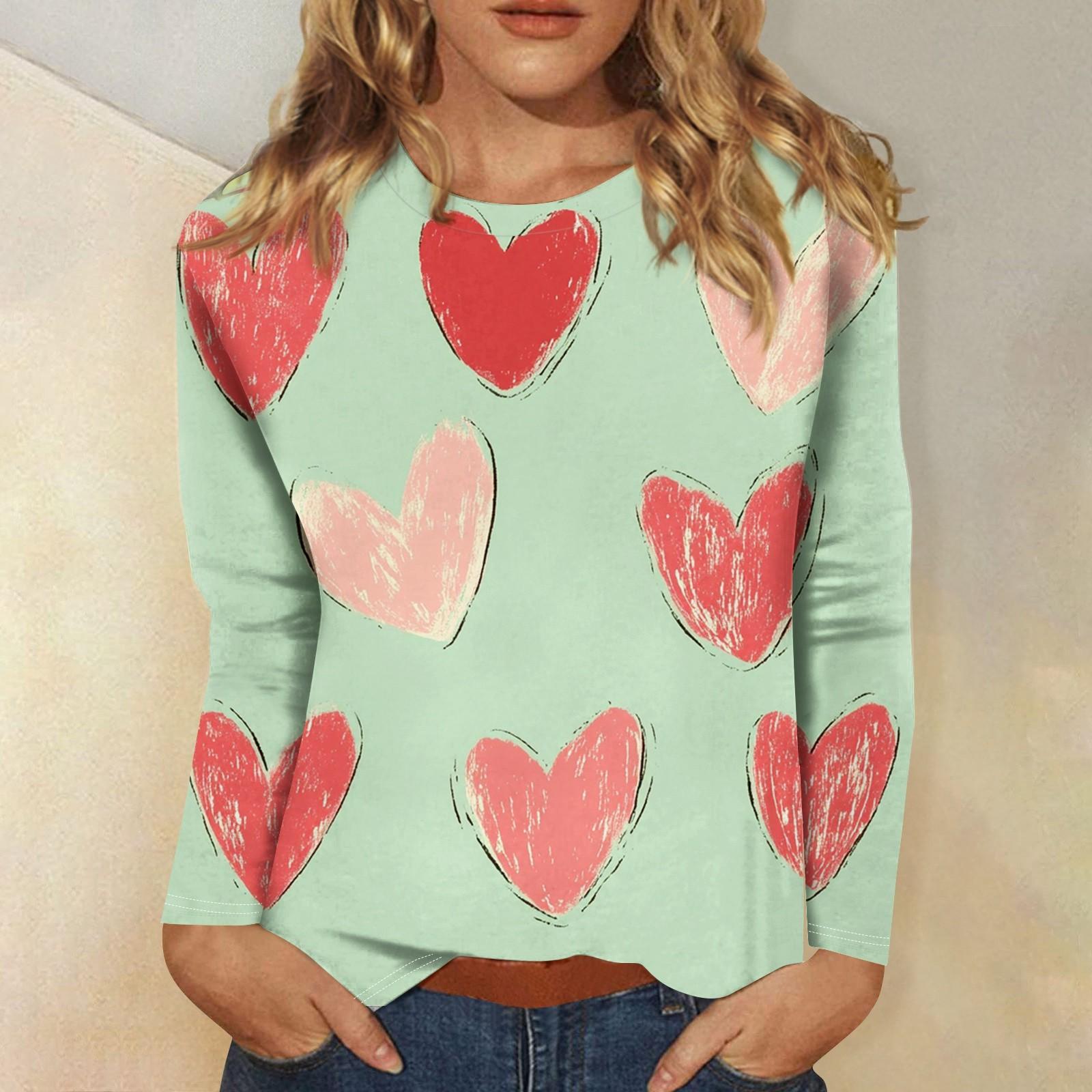 

Женская повседневная мода сексуальный удобный День святого Валентина принтованный круглый вырез длинный рукав топ L бежевый